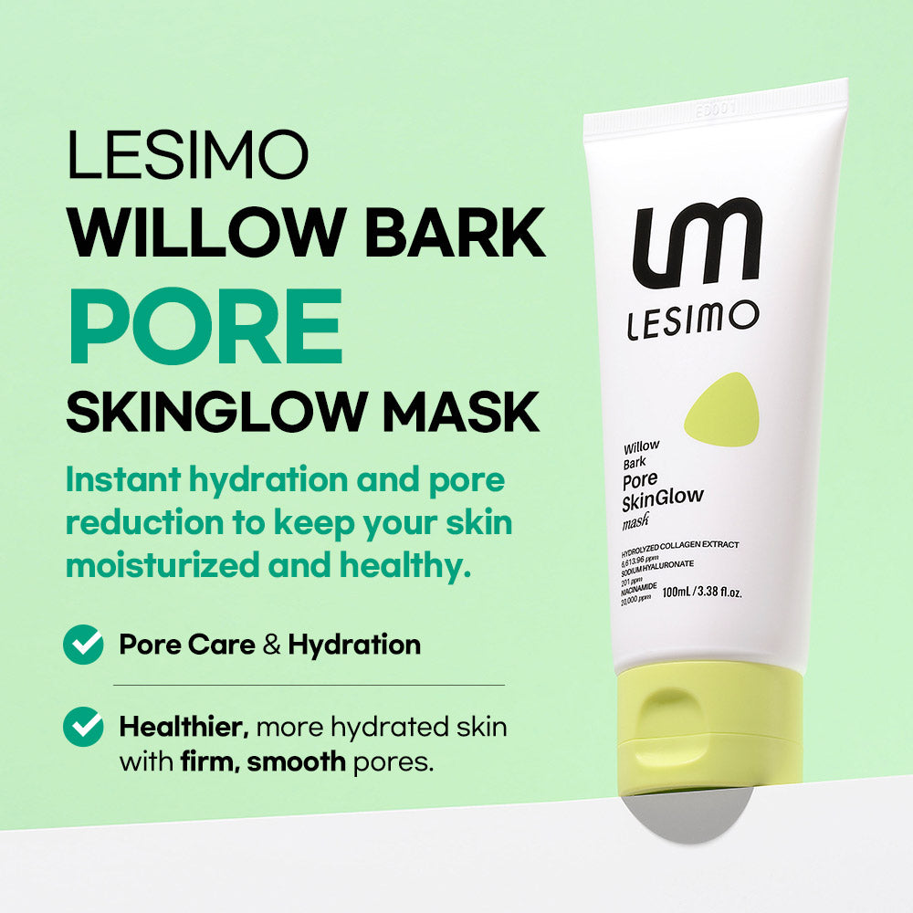 Lesimo Willow Bark Pore SkinGlow Mask, Hydrolyzed Collagen Wrapping Mask, Peel-off Mask, Pore Lifting and Minimizing, Korean skincare, 3.38 fl.oz. (100mL)